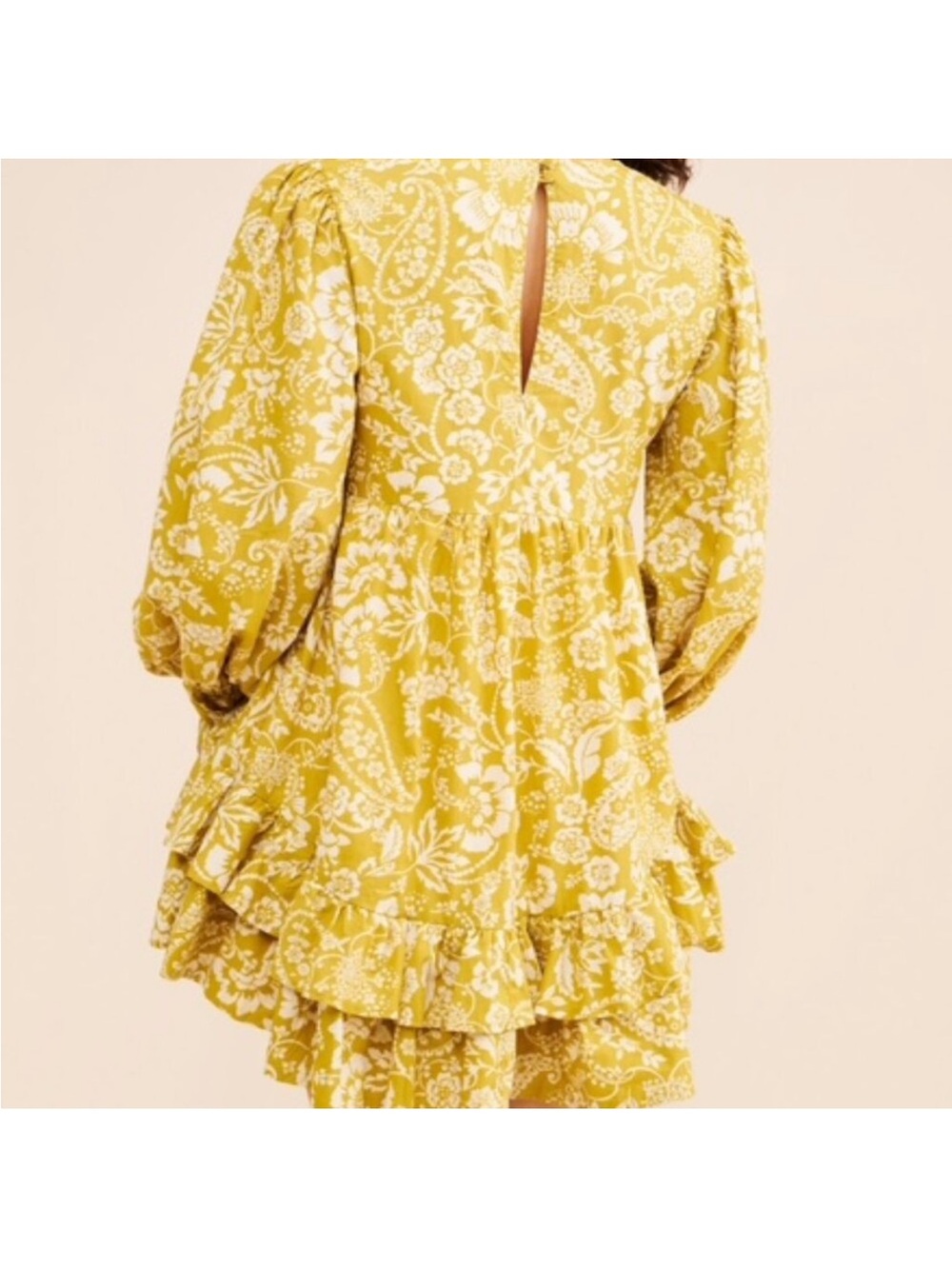 NWT Anthropologie Maeve Floral Mustard Yellow White Puff Sleeve Mini Dress - Picture 2 of 4
